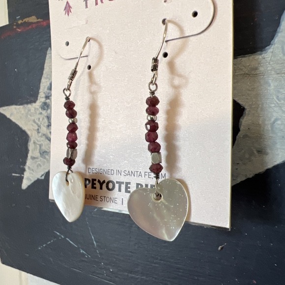 Earrings Dangle Beaded oyster pearl heart Sterling Silver Genuine Stone Peyote - Picture 2 of 6